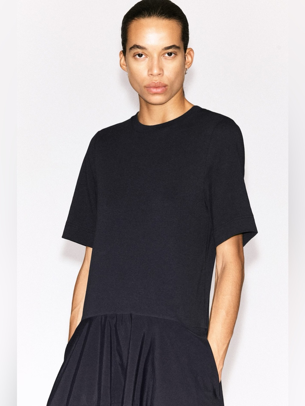NWT COS Dropped Waist Contrast Panel Midi Dress in Black - Picture 2 of 9
